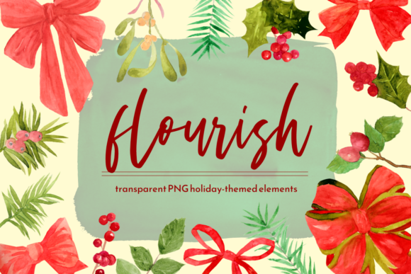 Christmas Bows and Plants Clipart Set for Crafting and Design