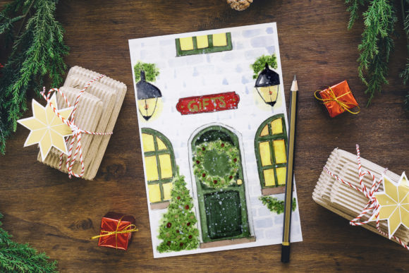 Christmas Card. Christmas Eve. Cozy Home Illustrations