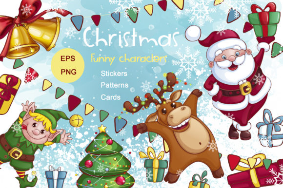 Christmas Characters, Stickers, Cards for Branding