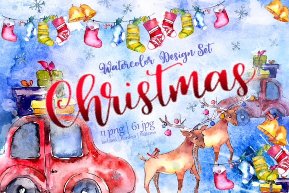 Christmas Collection Watercolor Design Set for Blog and Web Use