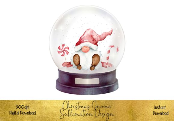 Christmas Gnome in a Snow Globe Illustrations