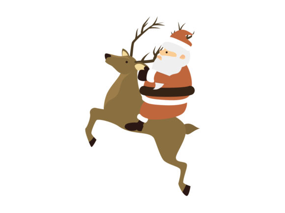 Christmas Illustration Santa Riding Deer