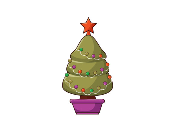 Christmas Illustration Tree in a Pot