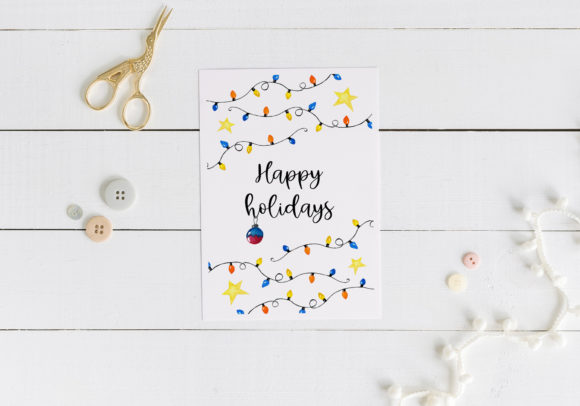 Christmas Lights Card. Printable Illustration for Festive Branding