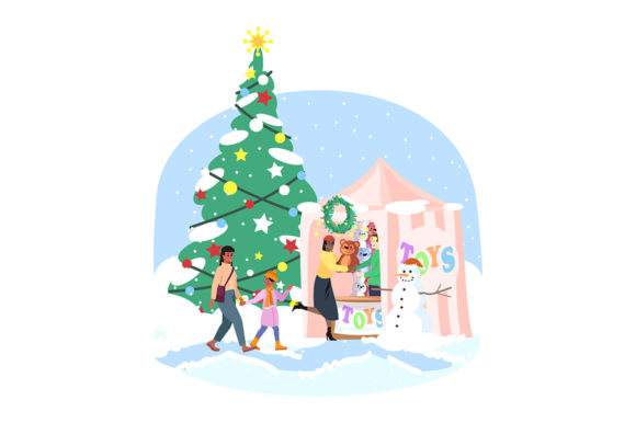 Christmas Market Flat Illustration
