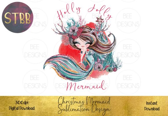 Christmas Mermaid Sublimation Design Illustrations