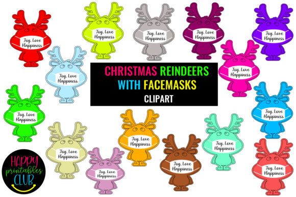 Christmas Reindeer with Face Masks Illustrations