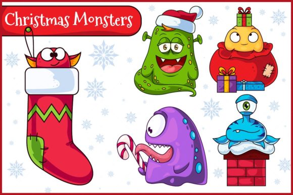 Christmas Vector Monsters Set 2 Illustrations for Crafting