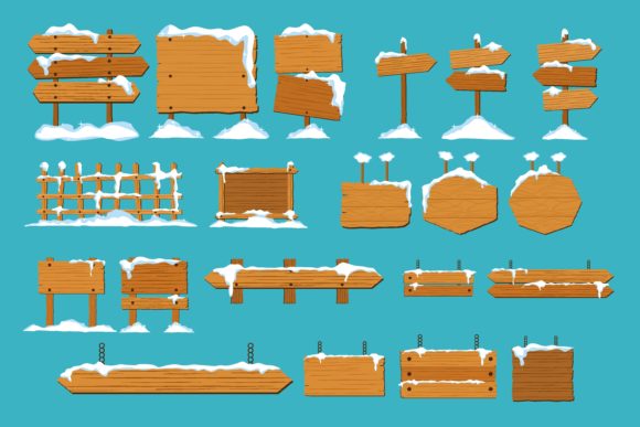 Christmas Wooden Signboard Snow Clipart Illustrations