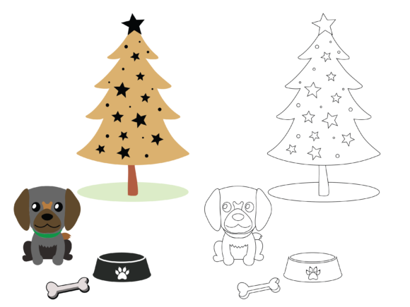 Dog and Christmas Coloring for Kids Illustrations