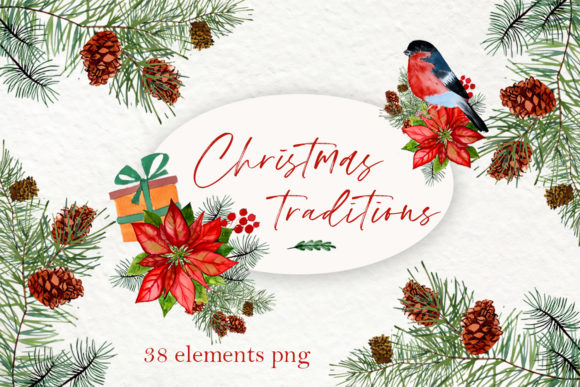 Forest Christmas Watercolor Clipart Illustrations