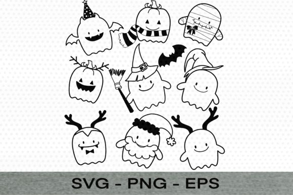 Ghost Halloween, Ghost Christmas Illustrations