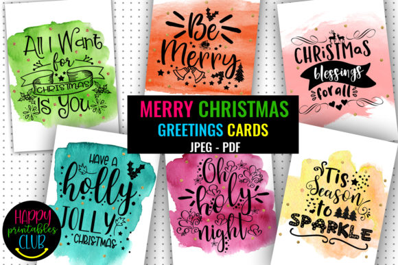 Merry Christmas Greeting Cards Printable Illustrations