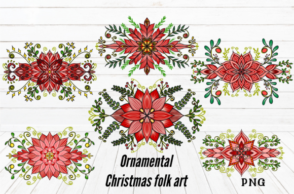 Ornamental Christmas Folk Art Illustrations