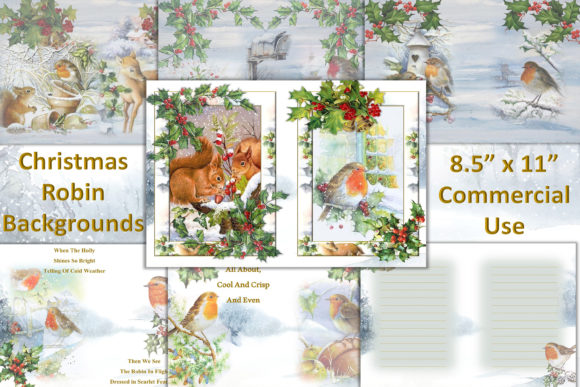 Printable Christmas Robin Collage Sheets for Illustrations