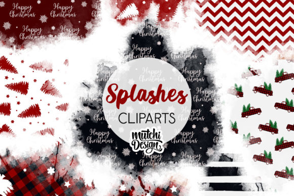 Red Christmas Watercolor Wash Splashes Illustrations