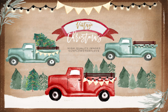 Red Truck Clipart, Christmas Winter