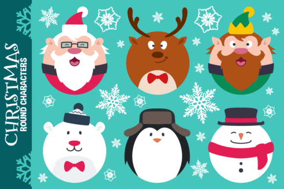 Round Flat Christmas Characters Illustrations for Branding
