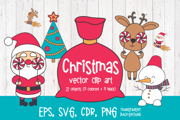 Santa Claus and Deer Christmas Clip Art Illustrations