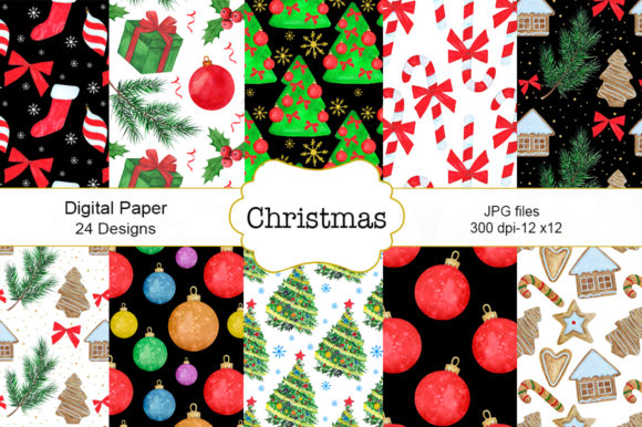 Seamless Pattern Christmas Watercolor Illustrations