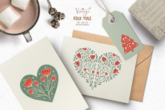 Vintage Christmas Clipart Folk Art Illustrations
