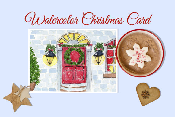 Watercolor Christmas Card. Christmas Eve Illustration
